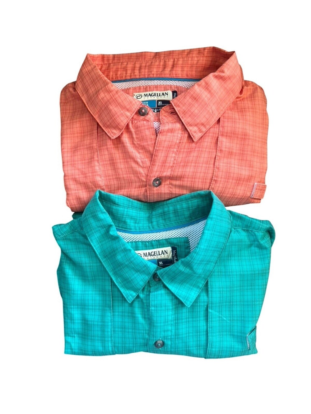 (2) Men’s Magellan Outdoor Fishing Shirts X Large Vented Angler Fit Short Sleeve